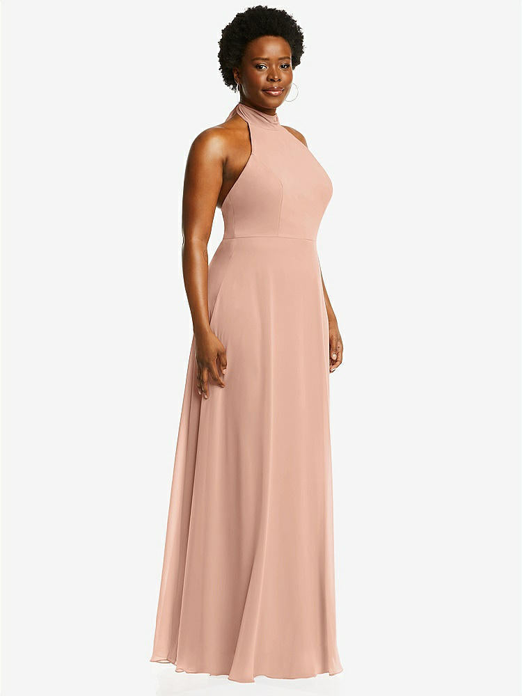 【NEW】【STYLE: 1545】高 首 ホルター バックレス マキシ ドレス【COLOR: Pale Peach】【SIZE: 00-30W】