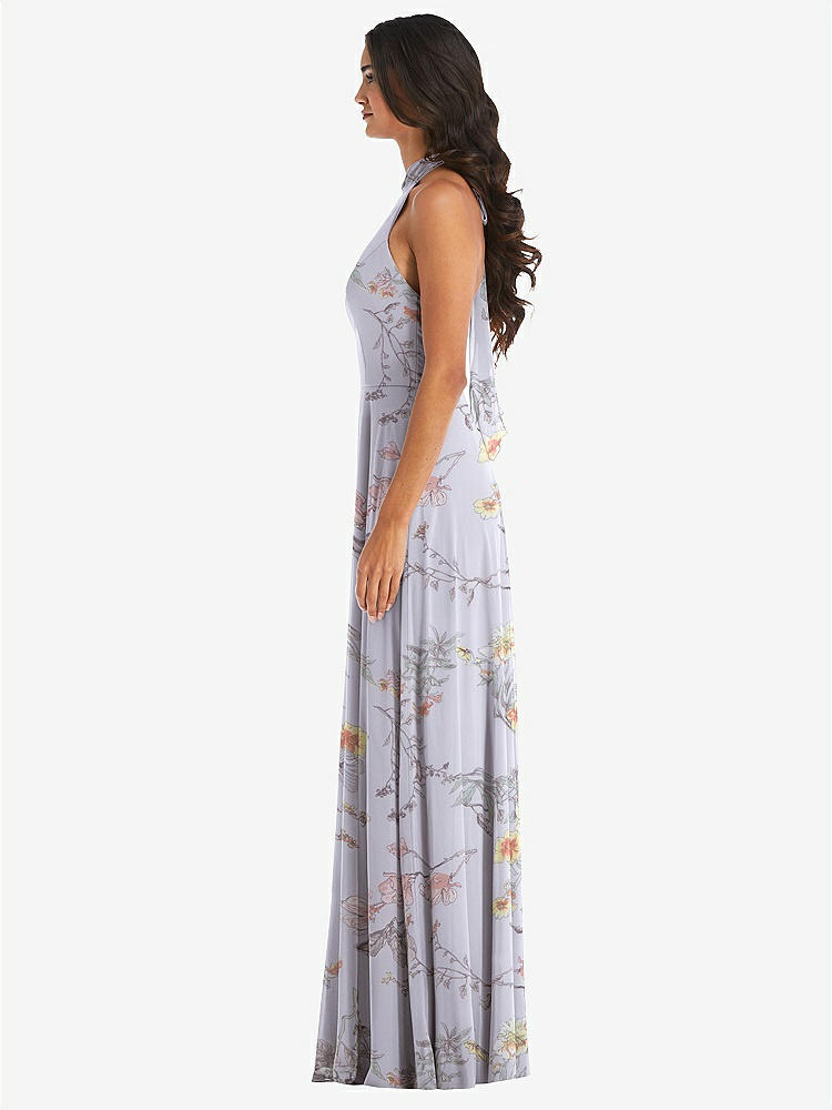 【STYLE: 1545】High Neck Halter Backless Maxi Dress【COLOR: Butterfly Botanica Silver Dove】