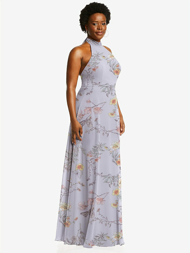 【STYLE: 1545】High Neck Halter Backless Maxi Dress【COLOR: Butterfly Botanica Silver Dove】