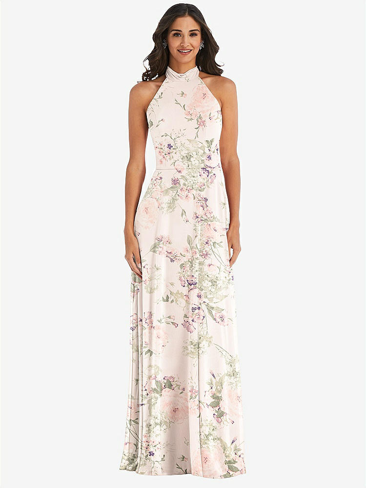 【STYLE: 1545】High Neck Halter Backless Maxi Dress【COLOR: Blush Garden】