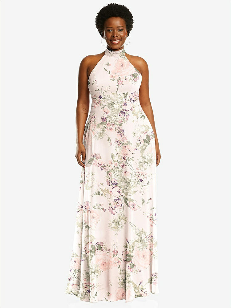 【STYLE: 1545】High Neck Halter Backless Maxi Dress【COLOR: Blush Garden】