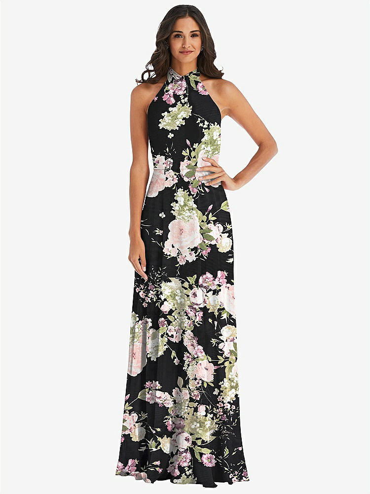 【STYLE: 1545】High Neck Halter Backless Maxi Dress【COLOR: Noir Garden】