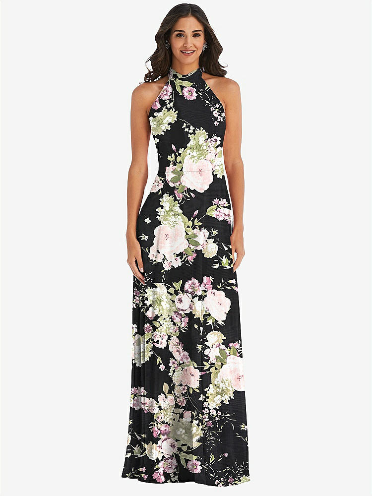 【STYLE: 1545】High Neck Halter Backless Maxi Dress【COLOR: Noir Garden】