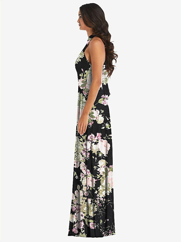 【STYLE: 1545】High Neck Halter Backless Maxi Dress【COLOR: Noir Garden】