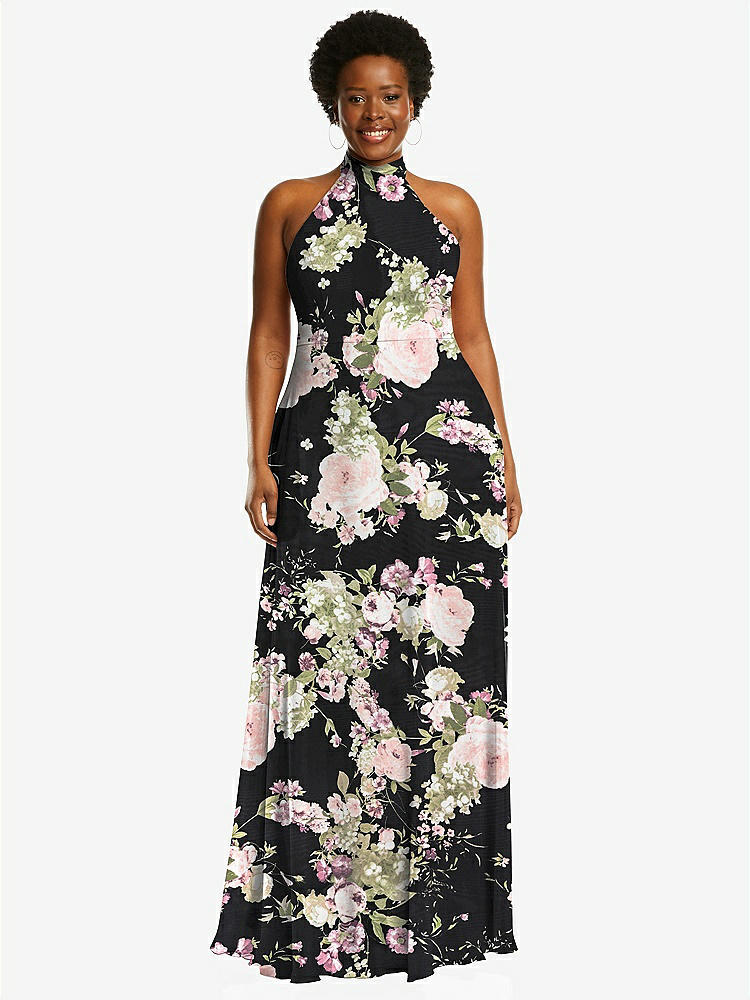 【STYLE: 1545】High Neck Halter Backless Maxi Dress【COLOR: Noir Garden】