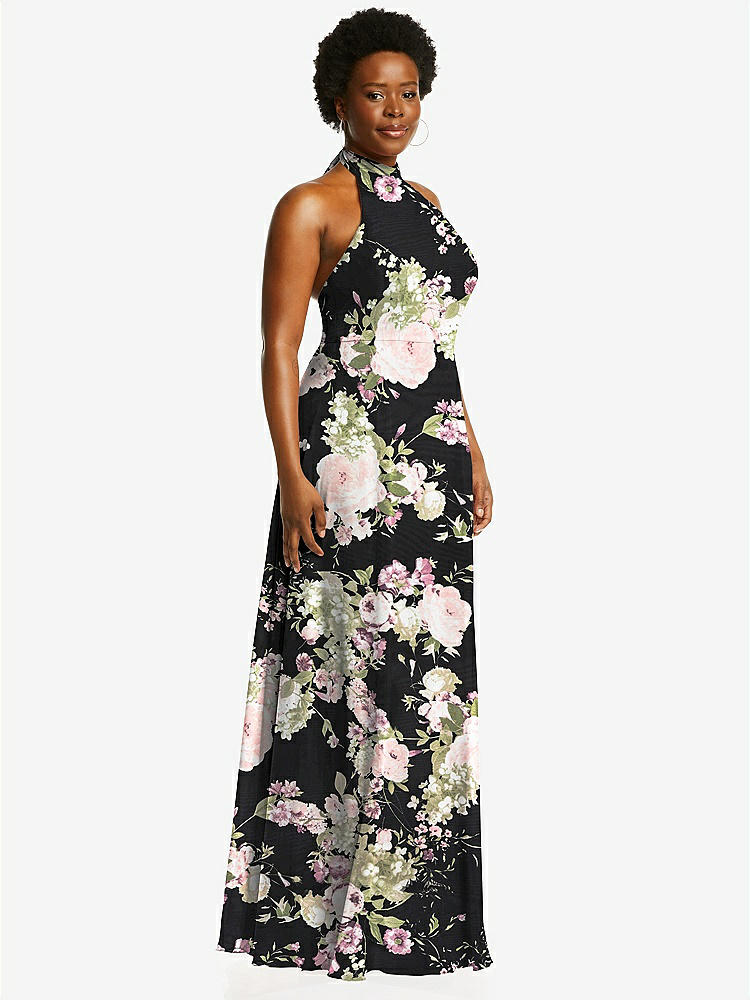 【STYLE: 1545】High Neck Halter Backless Maxi Dress【COLOR: Noir Garden】