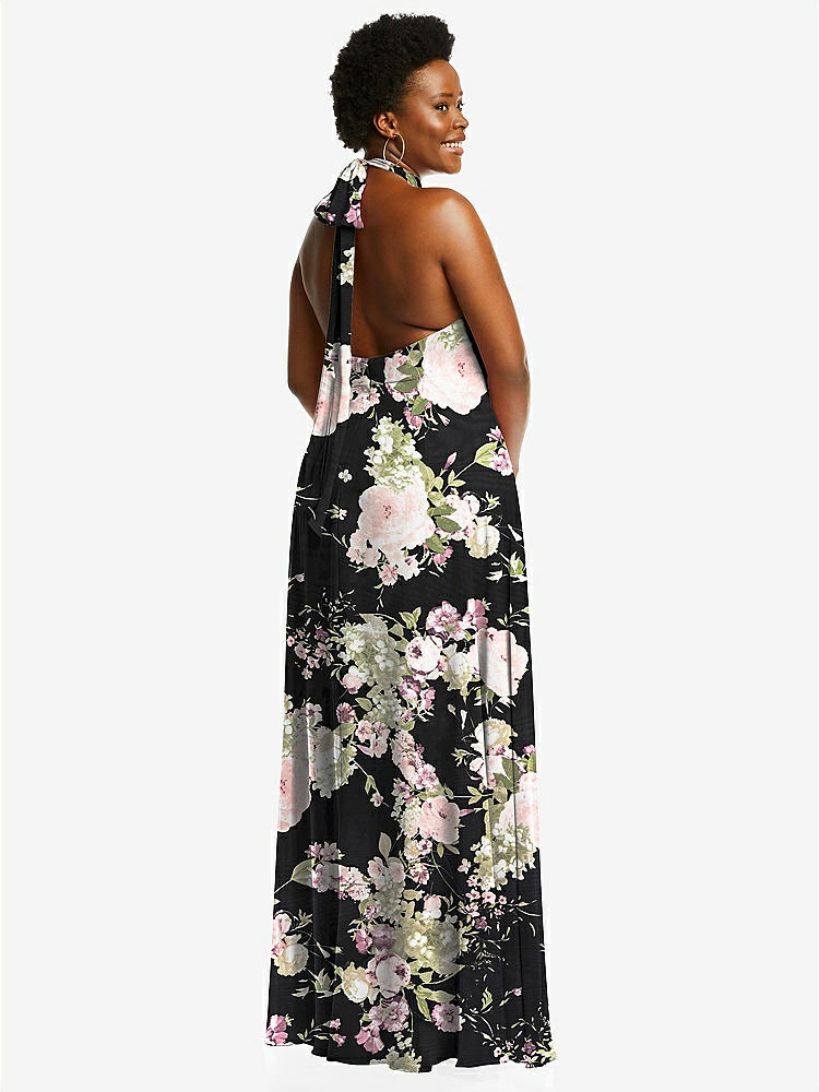 【STYLE: 1545】High Neck Halter Backless Maxi Dress【COLOR: Noir Garden】