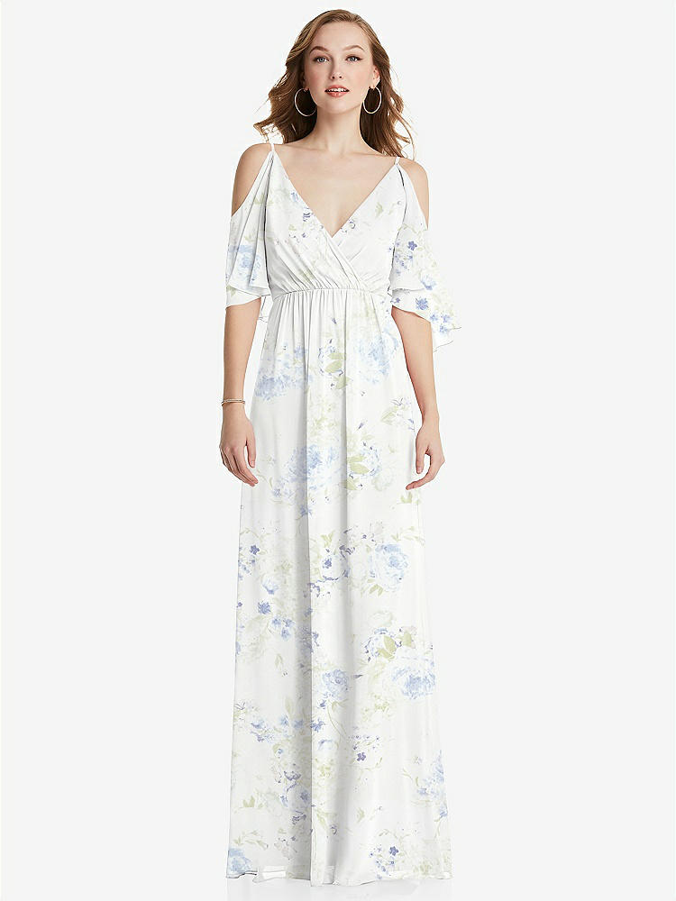 【STYLE: 1547】Convertible Cold-Shoulder Draped Wrap Maxi Dress【COLOR: Bleu Garden】