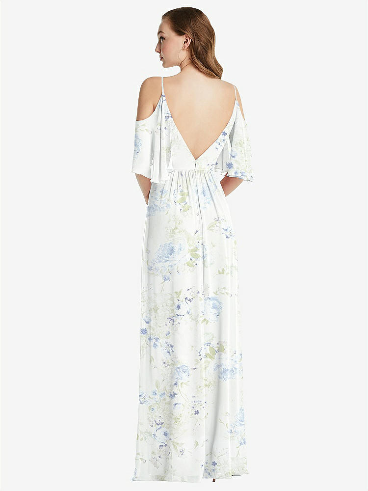 【STYLE: 1547】Convertible Cold-Shoulder Draped Wrap Maxi Dress【COLOR: Bleu Garden】