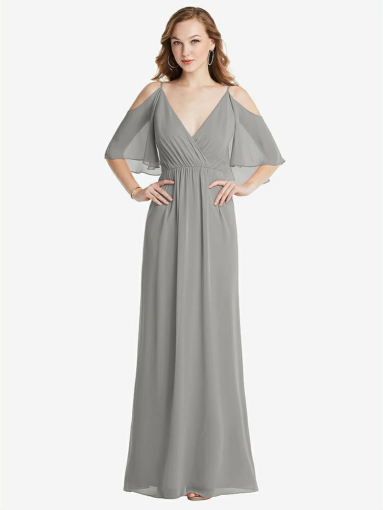 【STYLE: 1547】Convertible Cold-Shoulder Draped Wrap Maxi Dress【COLOR: Chelsea Gray】