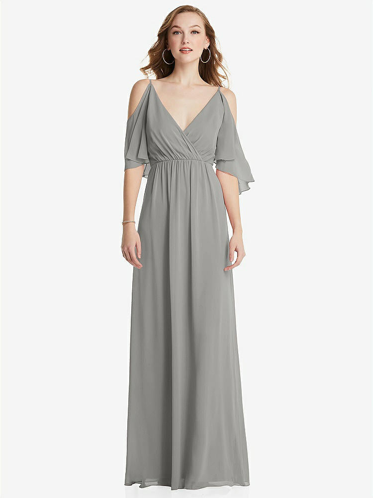【STYLE: 1547】Convertible Cold-Shoulder Draped Wrap Maxi Dress【COLOR: Chelsea Gray】