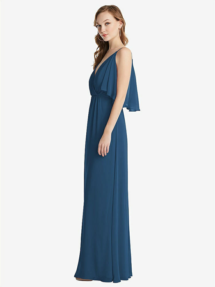【STYLE: 1547】Convertible Cold-Shoulder Draped Wrap Maxi Dress【COLOR: Dusk Blue】