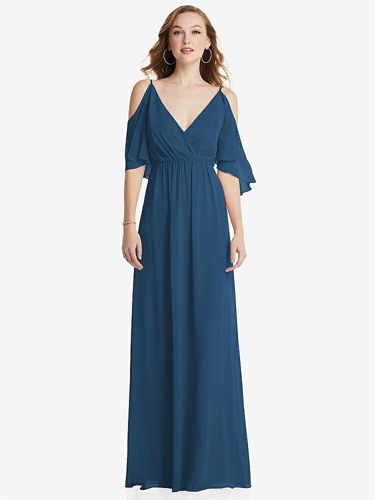 【STYLE: 1547】Convertible Cold-Shoulder Draped Wrap Maxi Dress【COLOR: Dusk Blue】