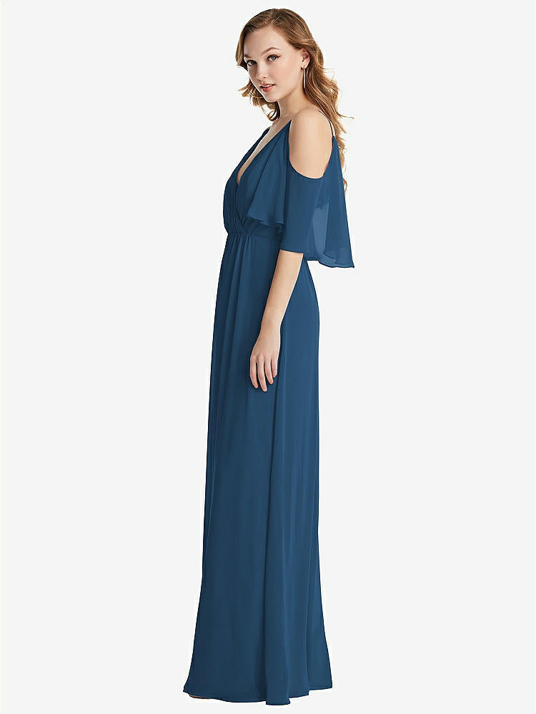 【STYLE: 1547】Convertible Cold-Shoulder Draped Wrap Maxi Dress【COLOR: Dusk Blue】