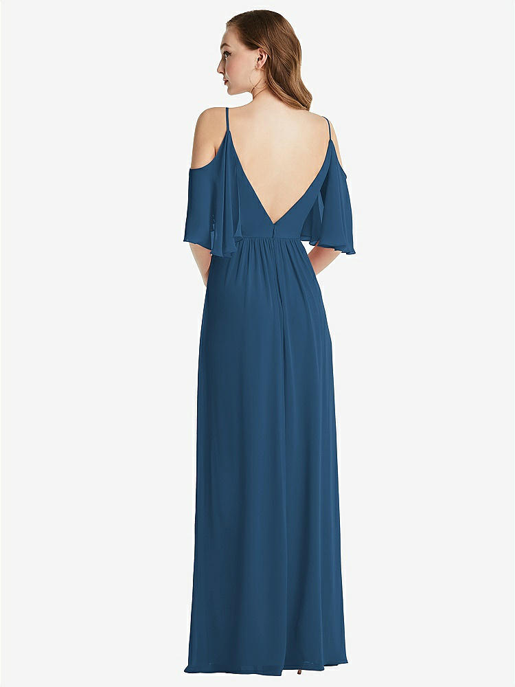 【STYLE: 1547】Convertible Cold-Shoulder Draped Wrap Maxi Dress【COLOR: Dusk Blue】