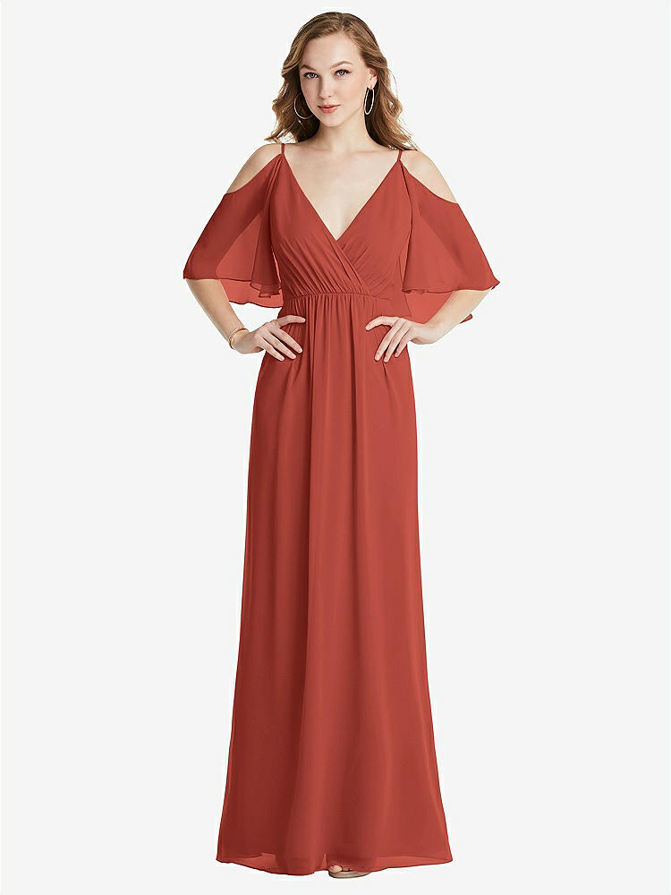 【STYLE: 1547】Convertible Cold-Shoulder Draped Wrap Maxi Dress【COLOR: Amber Sunset】