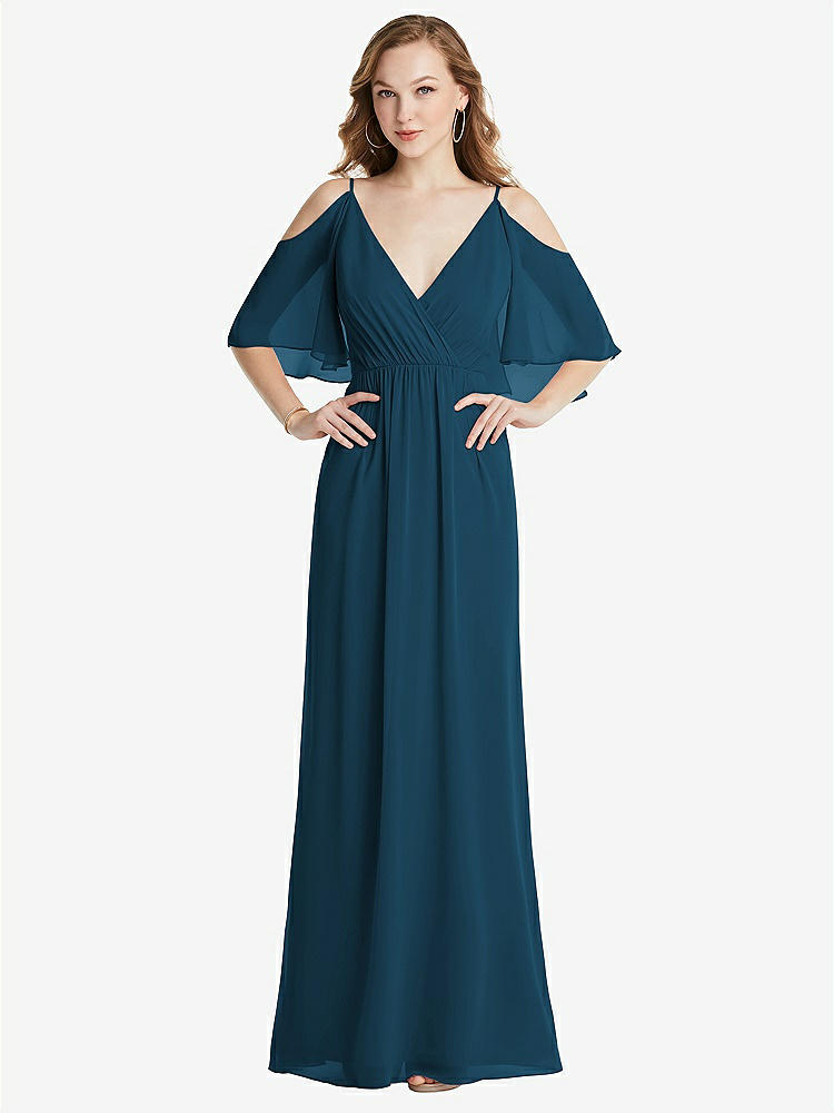 【STYLE: 1547】Convertible Cold-Shoulder Draped Wrap Maxi Dress【COLOR: Atlantic Blue】