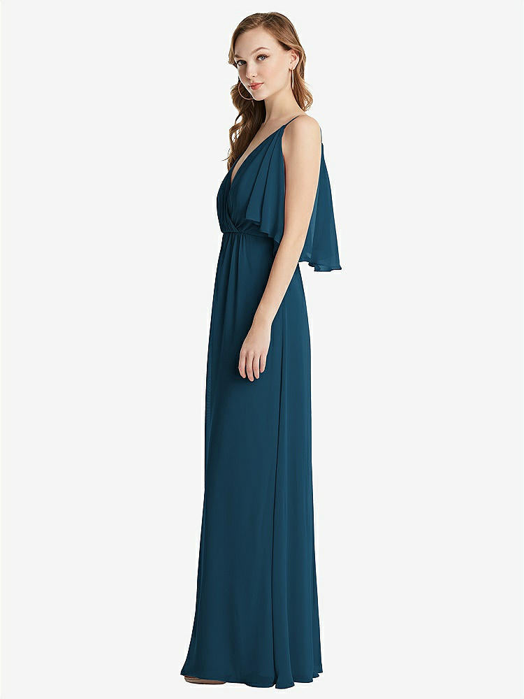 【STYLE: 1547】Convertible Cold-Shoulder Draped Wrap Maxi Dress【COLOR: Atlantic Blue】