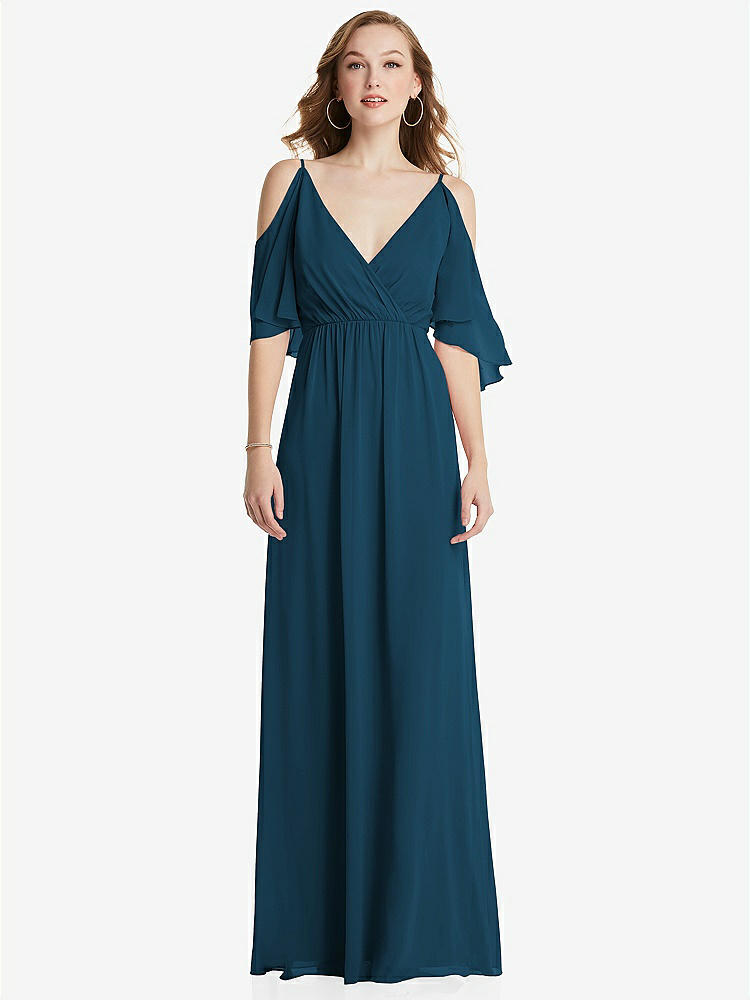 【STYLE: 1547】Convertible Cold-Shoulder Draped Wrap Maxi Dress【COLOR: Atlantic Blue】