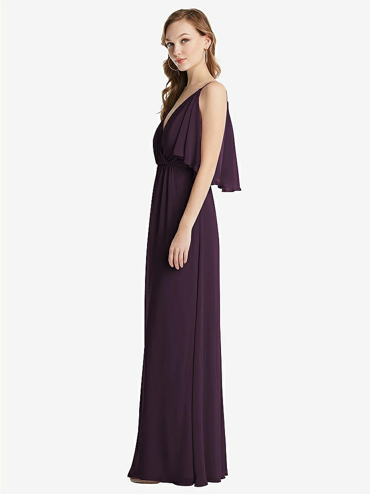 【STYLE: 1547】Convertible Cold-Shoulder Draped Wrap Maxi Dress【COLOR: Aubergine】