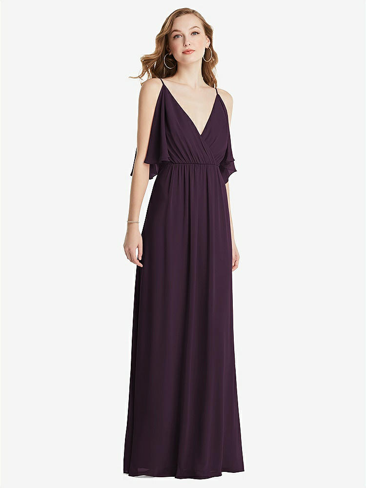 【STYLE: 1547】Convertible Cold-Shoulder Draped Wrap Maxi Dress【COLOR: Aubergine】