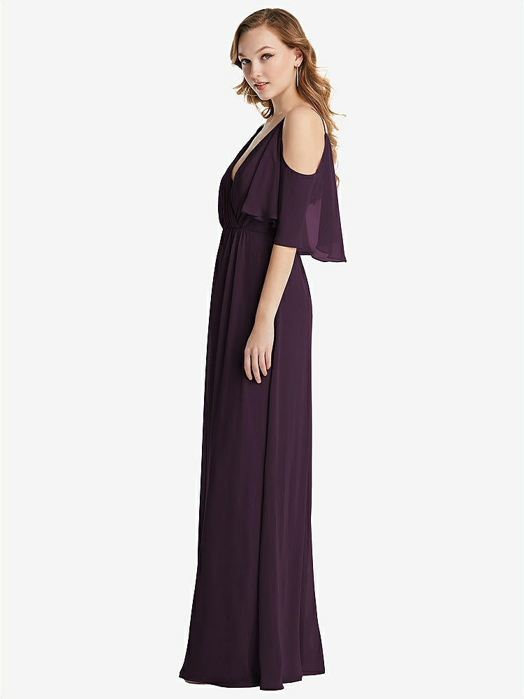 【STYLE: 1547】Convertible Cold-Shoulder Draped Wrap Maxi Dress【COLOR: Aubergine】