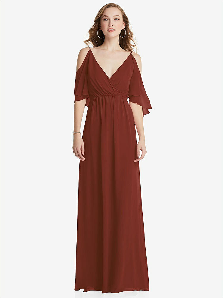 【STYLE: 1547】Convertible Cold-Shoulder Draped Wrap Maxi Dress【COLOR: Auburn Moon】