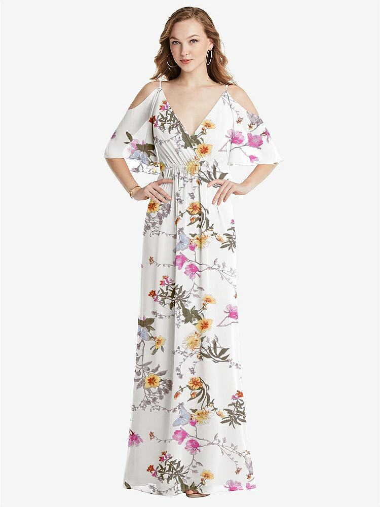 【NEW】【STYLE: 1547】コンバーチブル コールドショルダー ドレープ ラップ マキシ ドレス【COLOR: Butterfly Botanica Ivory】【SIZE: 00-30W】