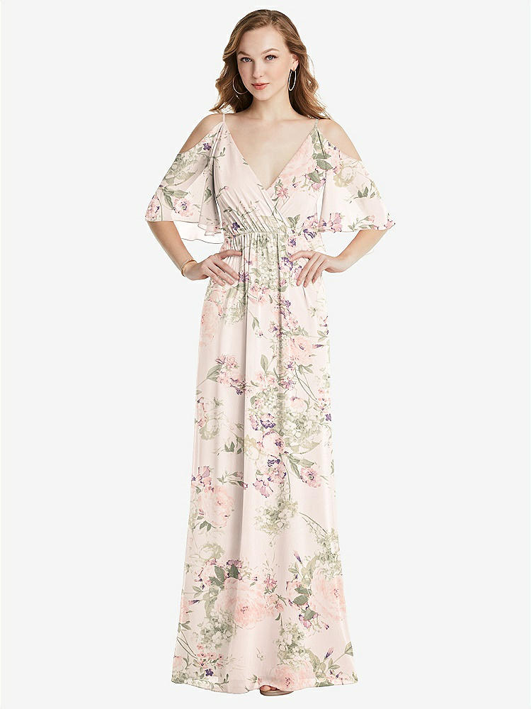 【STYLE: 1547】Convertible Cold-Shoulder Draped Wrap Maxi Dress【COLOR: Blush Garden】
