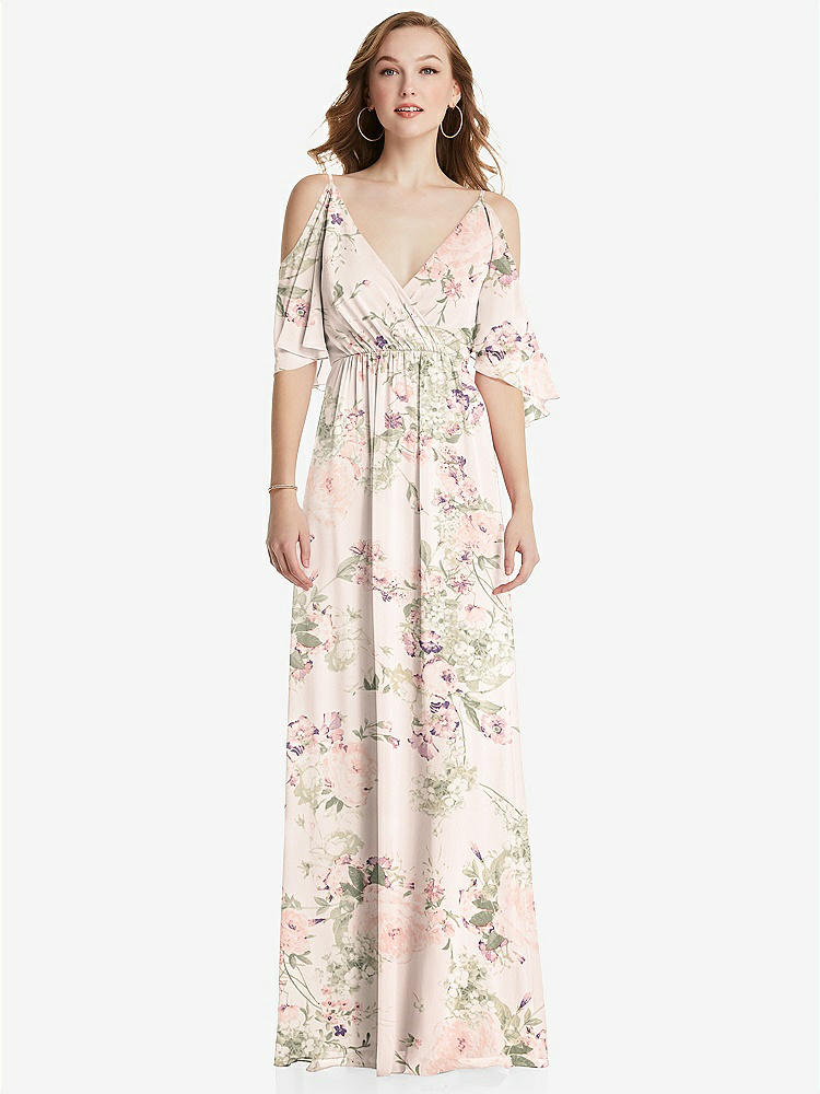【STYLE: 1547】Convertible Cold-Shoulder Draped Wrap Maxi Dress【COLOR: Blush Garden】