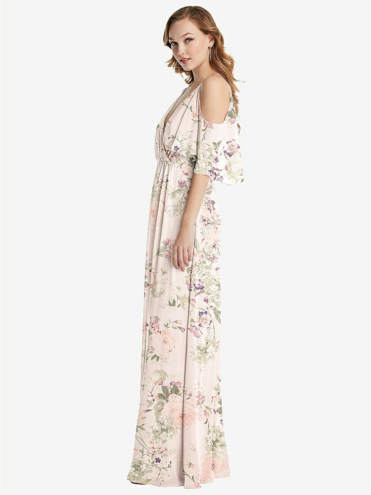 【STYLE: 1547】Convertible Cold-Shoulder Draped Wrap Maxi Dress【COLOR: Blush Garden】