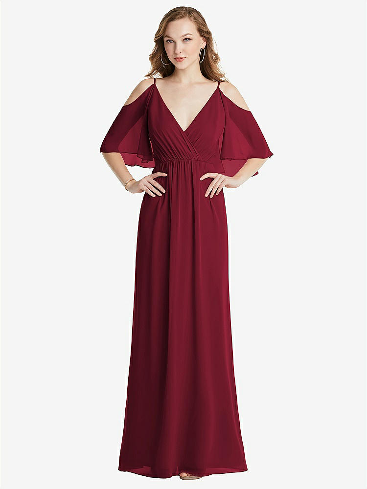 【STYLE: 1547】Convertible Cold-Shoulder Draped Wrap Maxi Dress【COLOR: Burgundy】