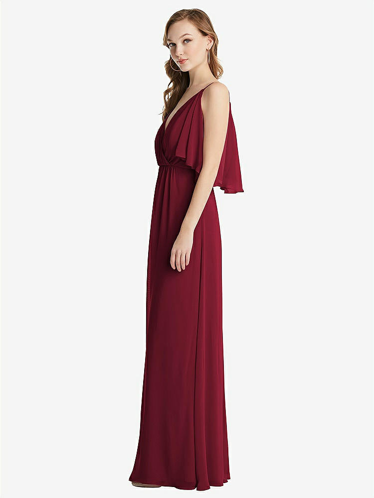 【STYLE: 1547】Convertible Cold-Shoulder Draped Wrap Maxi Dress【COLOR: Burgundy】