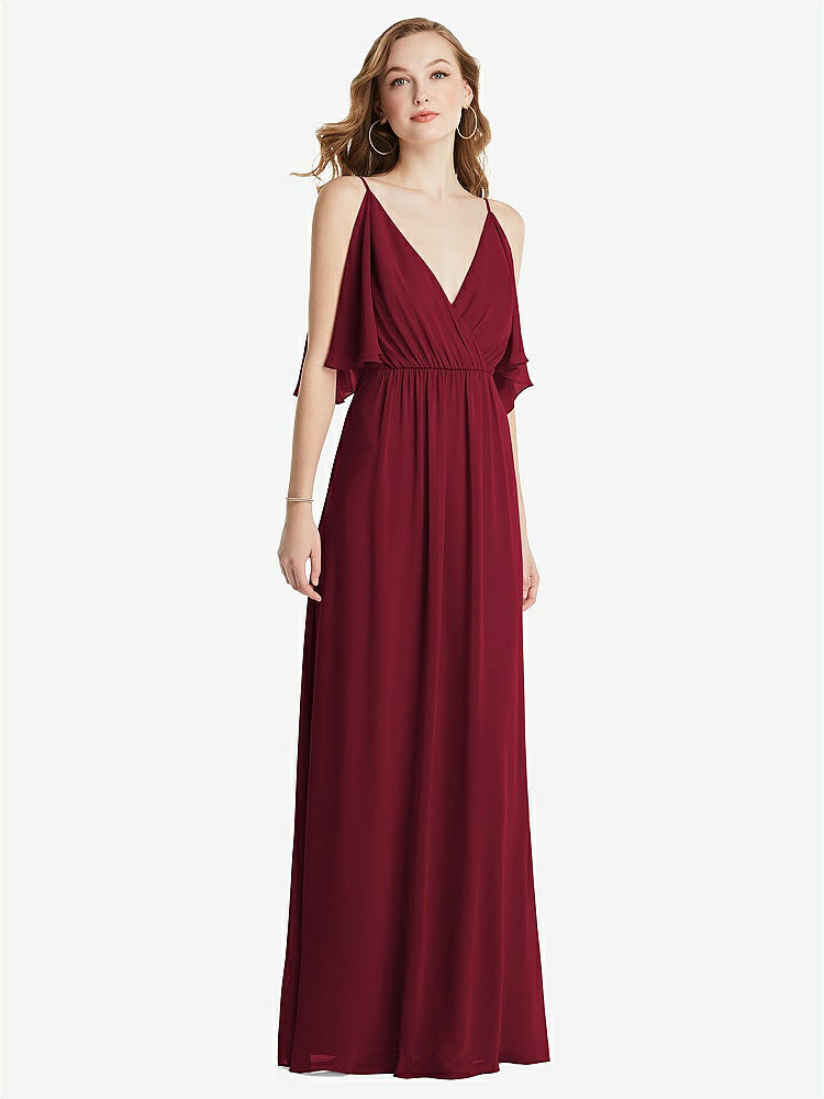 【STYLE: 1547】Convertible Cold-Shoulder Draped Wrap Maxi Dress【COLOR: Burgundy】