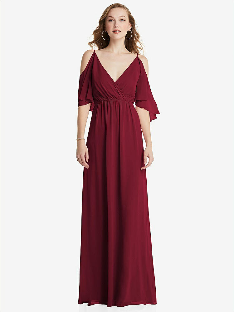 【STYLE: 1547】Convertible Cold-Shoulder Draped Wrap Maxi Dress【COLOR: Burgundy】