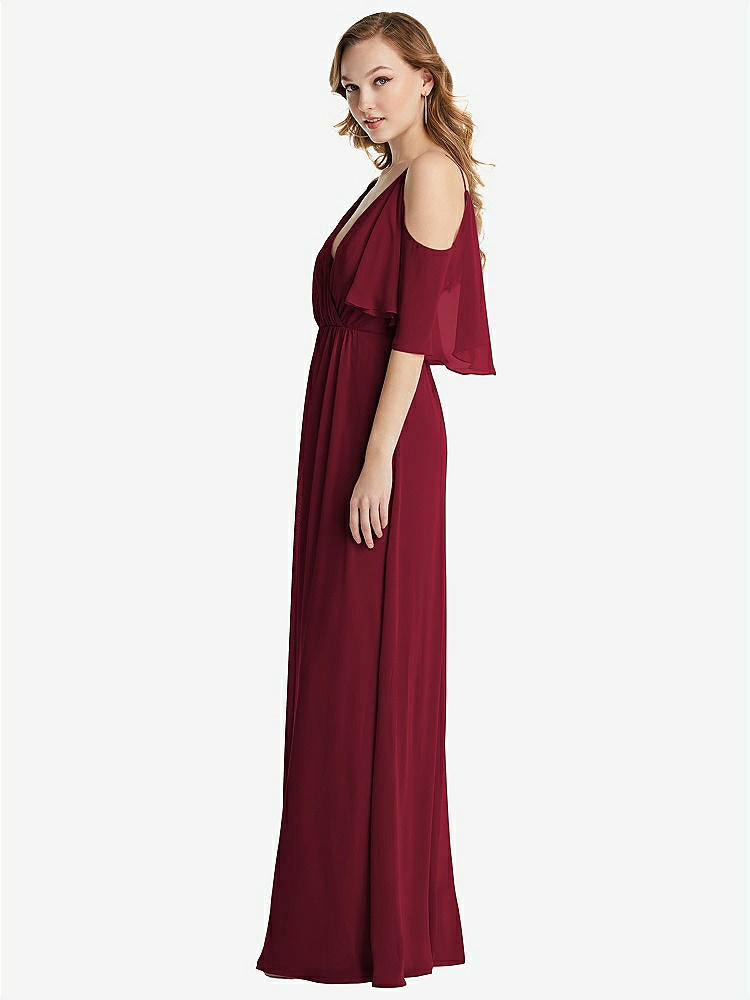 【STYLE: 1547】Convertible Cold-Shoulder Draped Wrap Maxi Dress【COLOR: Burgundy】