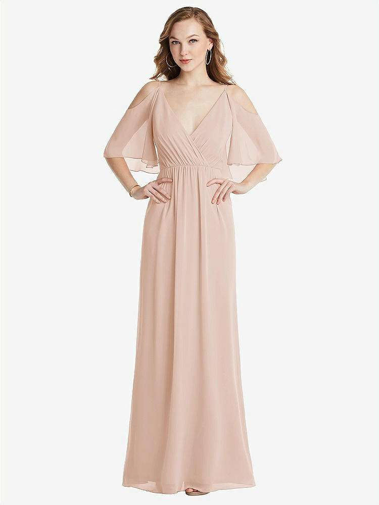 【STYLE: 1547】Convertible Cold-Shoulder Draped Wrap Maxi Dress【COLOR: Cameo】