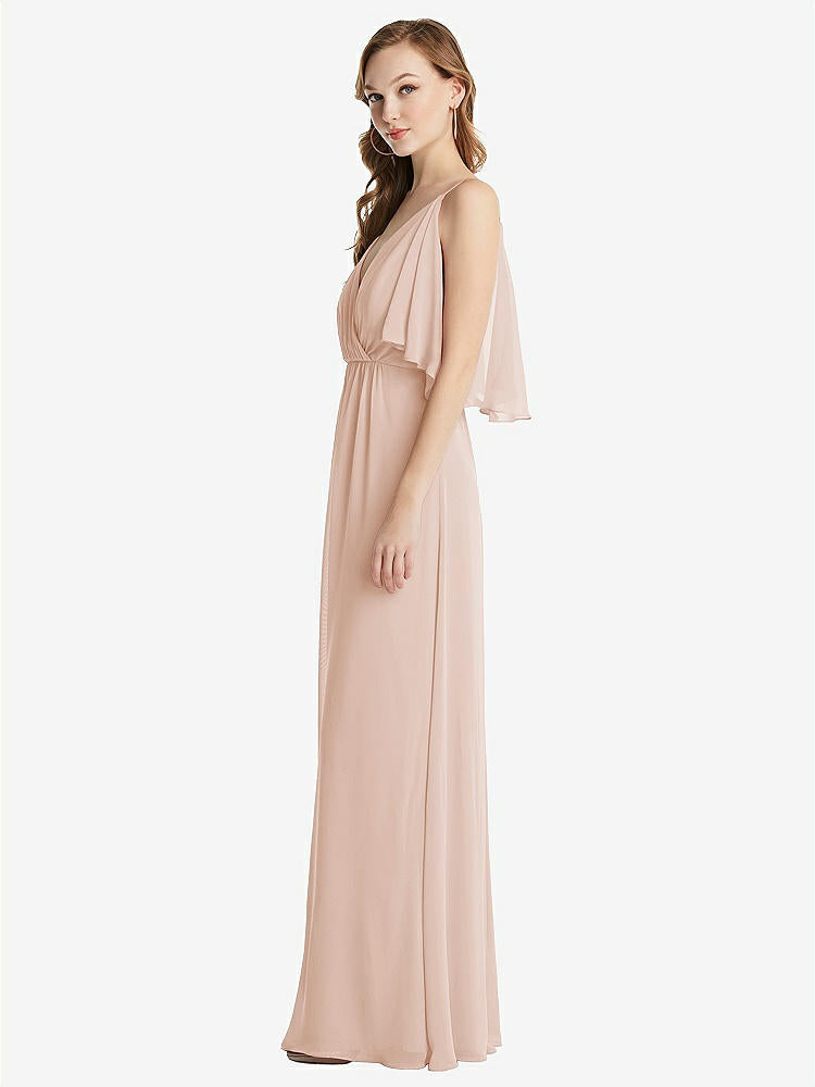 【STYLE: 1547】Convertible Cold-Shoulder Draped Wrap Maxi Dress【COLOR: Cameo】