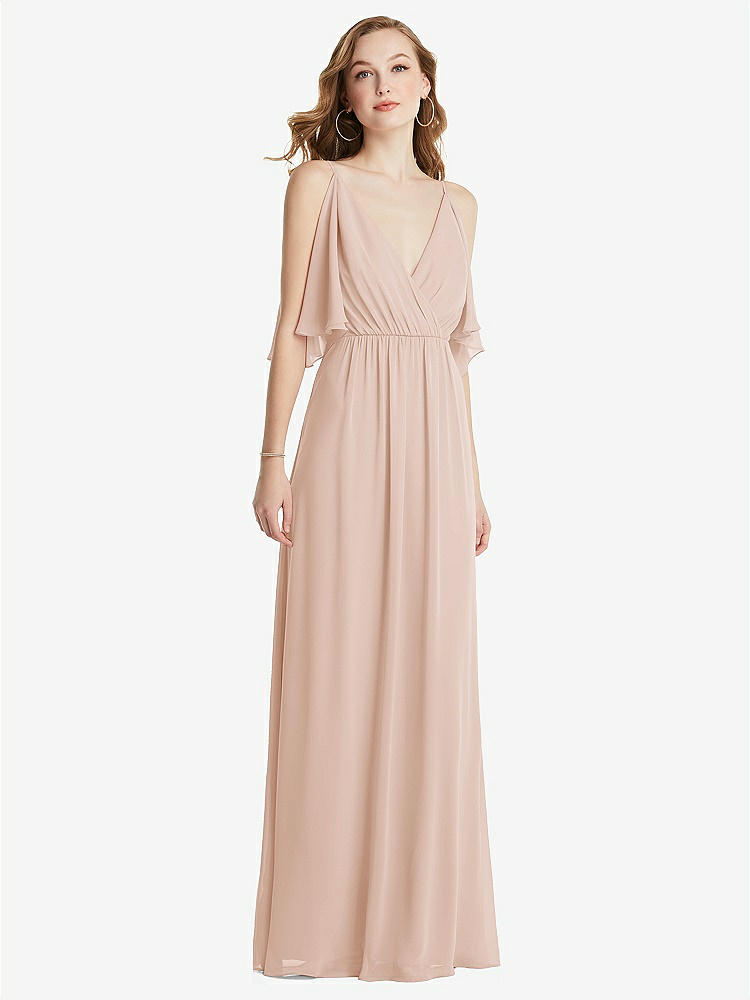 【STYLE: 1547】Convertible Cold-Shoulder Draped Wrap Maxi Dress【COLOR: Cameo】