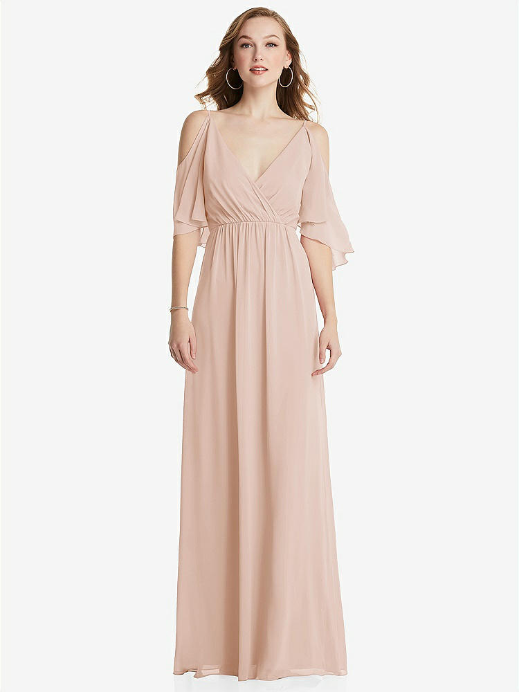 【STYLE: 1547】Convertible Cold-Shoulder Draped Wrap Maxi Dress【COLOR: Cameo】