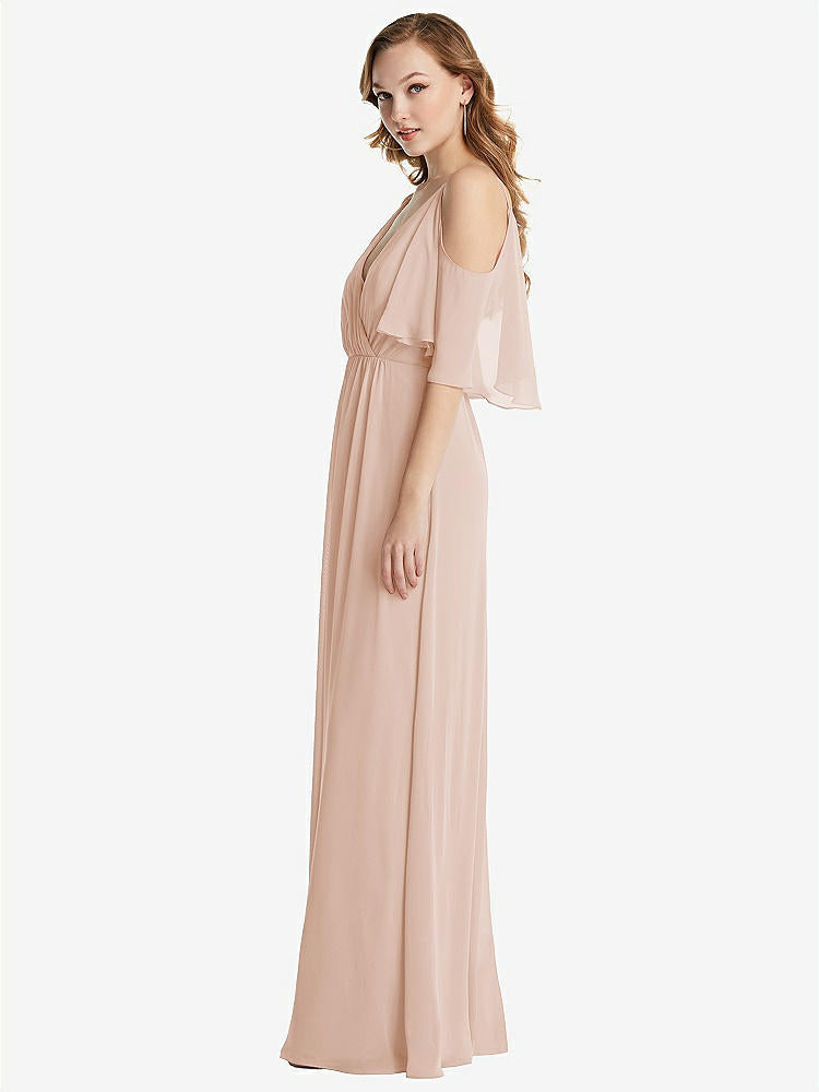 【STYLE: 1547】Convertible Cold-Shoulder Draped Wrap Maxi Dress【COLOR: Cameo】