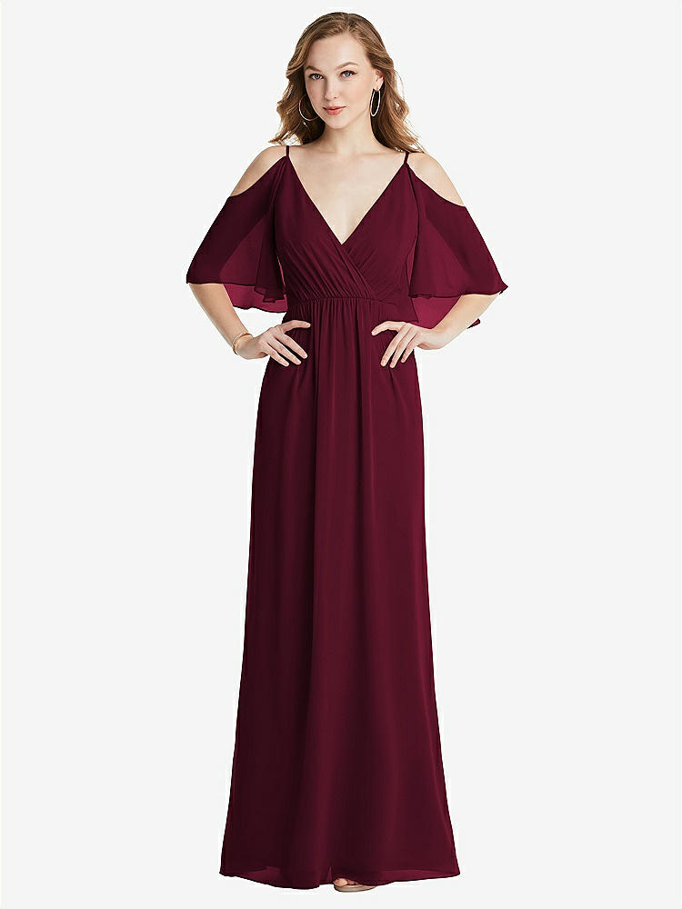【STYLE: 1547】Convertible Cold-Shoulder Draped Wrap Maxi Dress【COLOR: Cabernet】