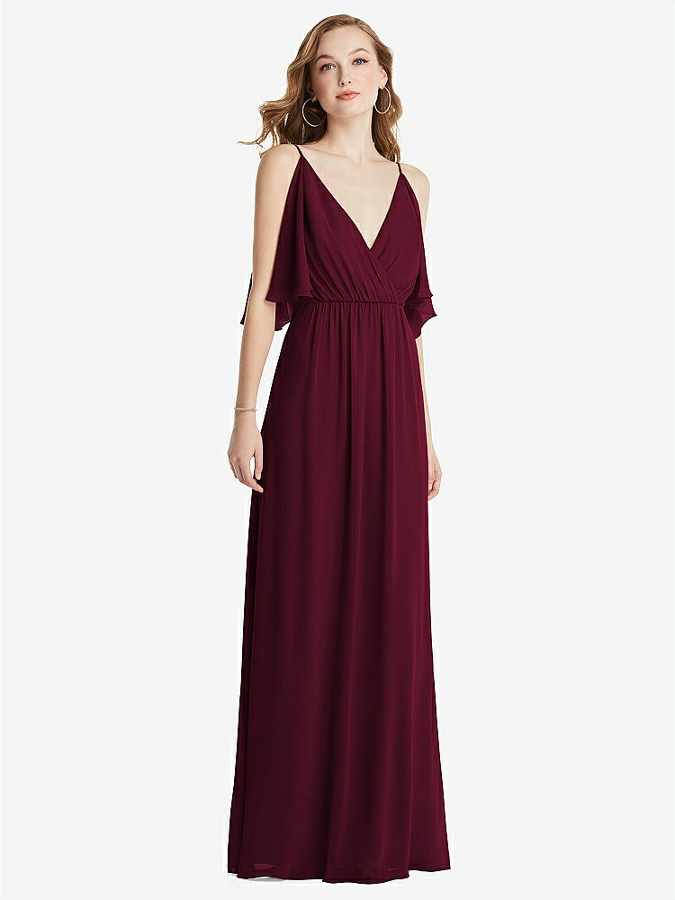 【STYLE: 1547】Convertible Cold-Shoulder Draped Wrap Maxi Dress【COLOR: Cabernet】