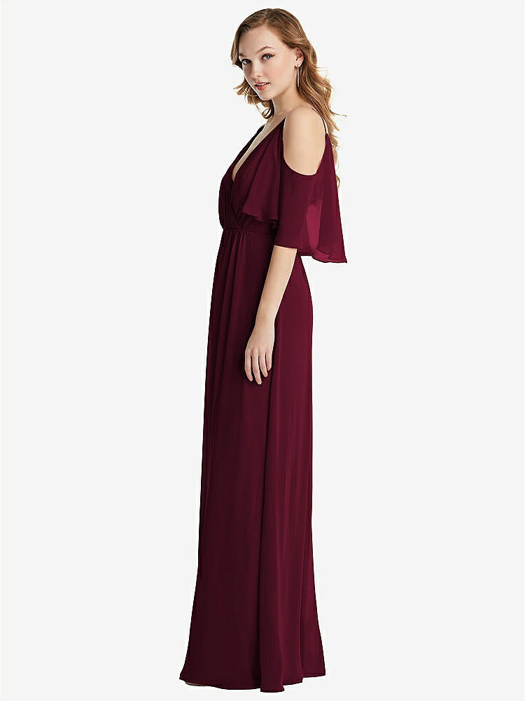 【STYLE: 1547】Convertible Cold-Shoulder Draped Wrap Maxi Dress【COLOR: Cabernet】