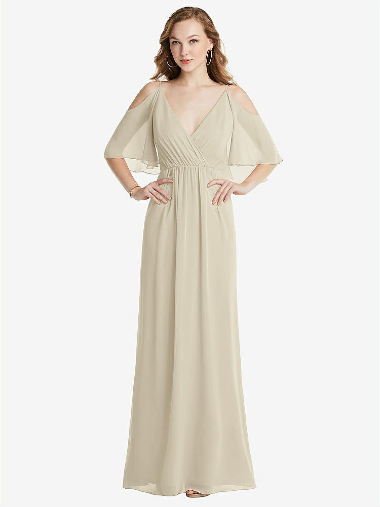 【STYLE: 1547】Convertible Cold-Shoulder Draped Wrap Maxi Dress【COLOR: Champagne】