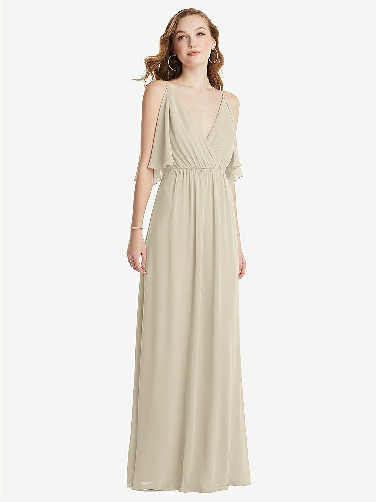 【STYLE: 1547】Convertible Cold-Shoulder Draped Wrap Maxi Dress【COLOR: Champagne】