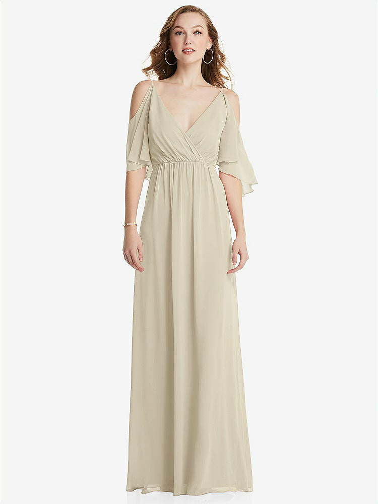【STYLE: 1547】Convertible Cold-Shoulder Draped Wrap Maxi Dress【COLOR: Champagne】