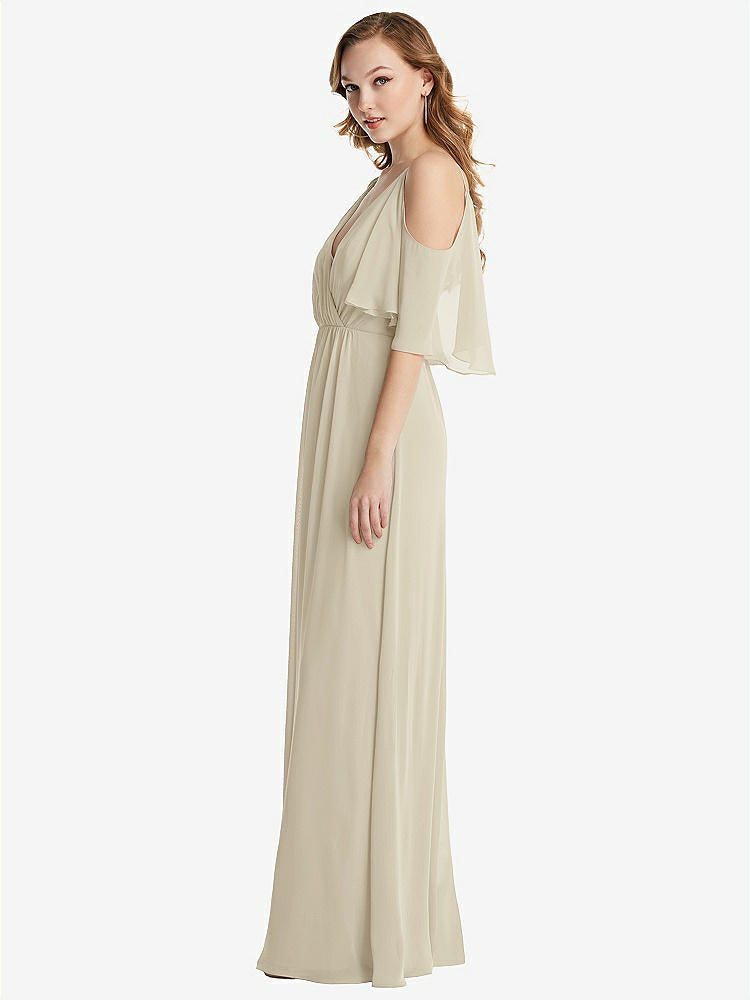 【STYLE: 1547】Convertible Cold-Shoulder Draped Wrap Maxi Dress【COLOR: Champagne】