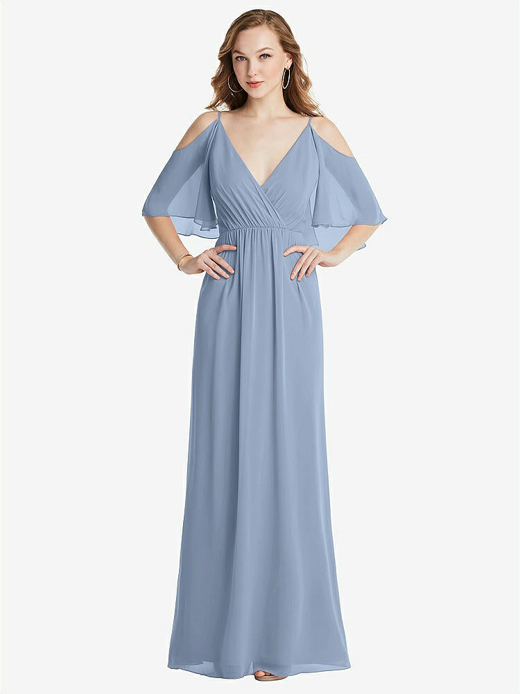 【STYLE: 1547】Convertible Cold-Shoulder Draped Wrap Maxi Dress【COLOR: Cloudy】