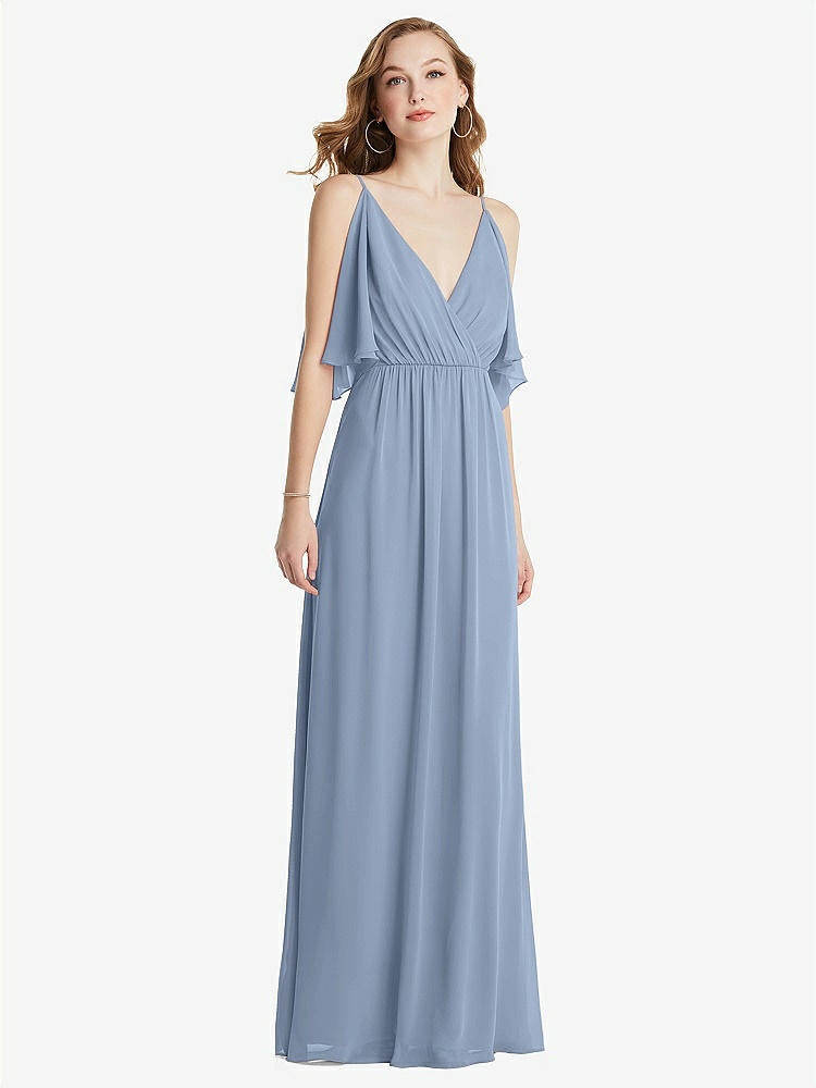 【STYLE: 1547】Convertible Cold-Shoulder Draped Wrap Maxi Dress【COLOR: Cloudy】